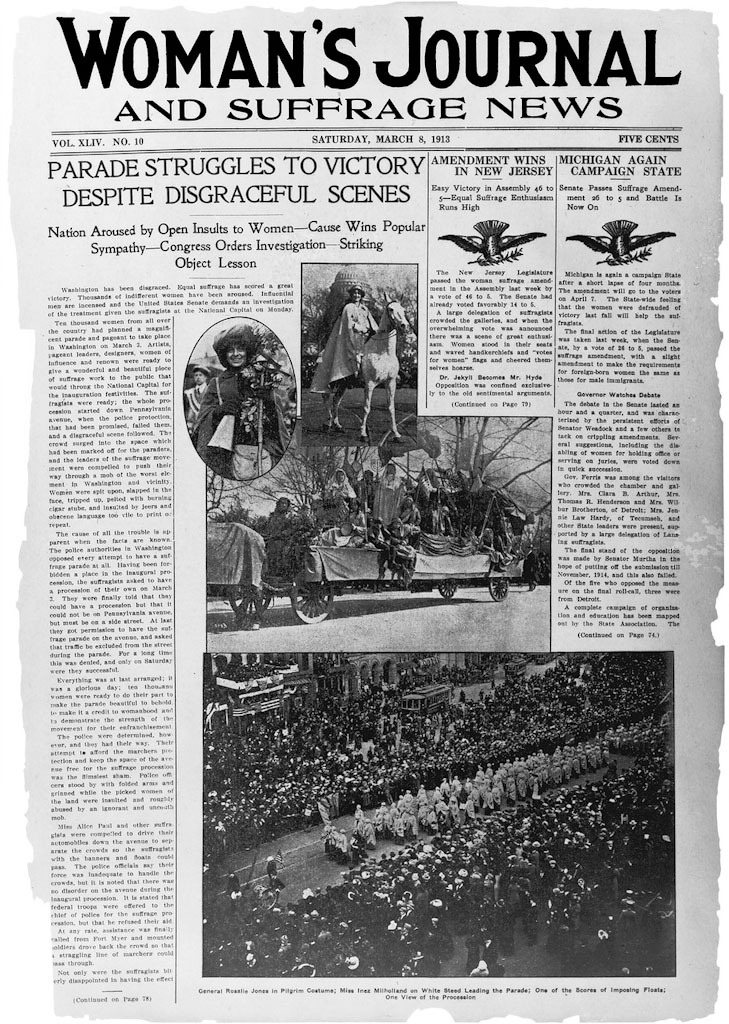 Press about the parade of suffragists.